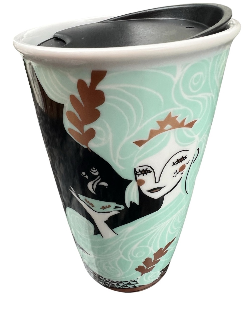 Starbucks 2018 Mermaid Siren Holiday Ceramic Tumbler black and light blue NEW